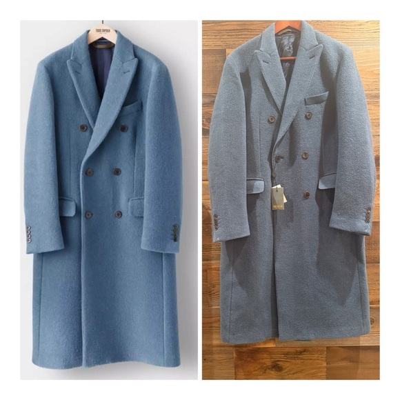 Todd Snyder Light Blue Double-Breasted Light Boucle Italian Wool Overcoat NWT - Picture 1 of 12